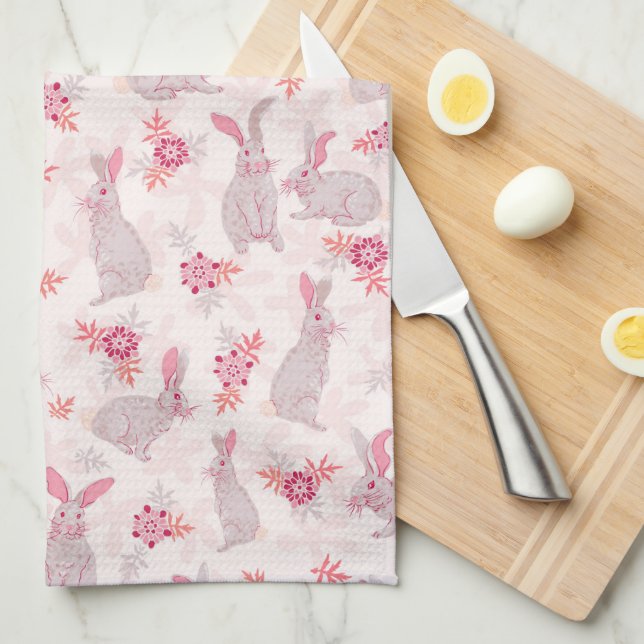 Bunnies in Flower Field Kitchen Towel (Quarter Fold)