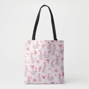 Bunnies in Flower Field Tote Bag