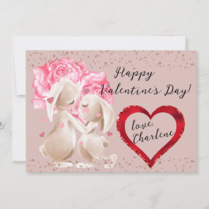 Bunnies in Love Red Heart Valentine Holiday Card