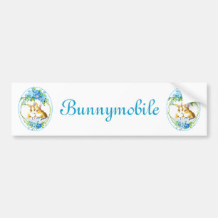 Bunnies In The Blue Flowers Bumper Sticker