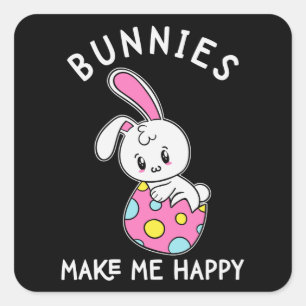Bunnies Make Me Happy Easter Egg Hunting Basket Square Sticker