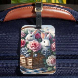 Bunnies Nestled Among Cottage Roses Luggage Tag