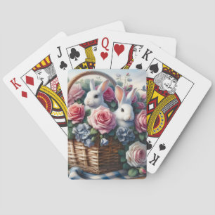 Bunnies Nestled Among Cottage Roses Playing Cards