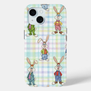  Bunnies on Chequered Background, by Natasha Us   iPhone 15 Case