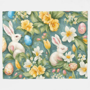 Bunnies, Spring Flowers and Easter Eggs. Painting Fleece Blanket