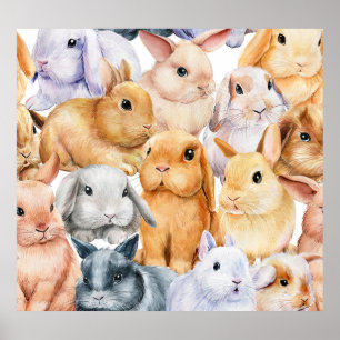 Bunnies Watercolor Animal Background Poster