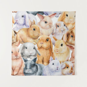 Bunnies Watercolor Animal Background Tapestry