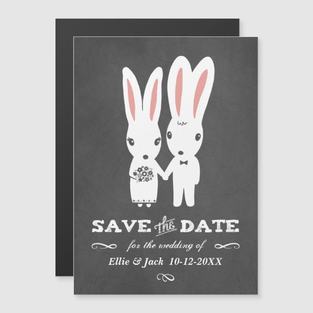 Bunnies Wedding Chalkboard Style Save the Date Magnetic Invitation (Front/Back)