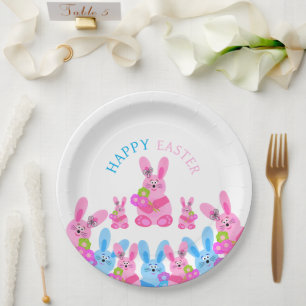 Bunnies with flowers paper plate