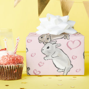 Bunnies with hearts wrapping paper