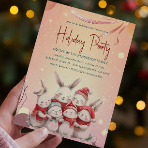 Bunnies With Red Scarf Warm Holiday Party Invitat Invitation
