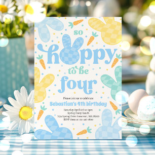 Bunny 4th Birthday Party Spring Boy Bunny Birthday Invitation