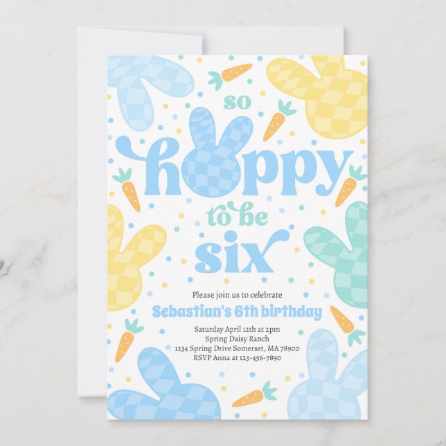 Bunny 6th Birthday Party Spring Boy Bunny Birthday Invitation (Front)