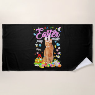 Bunny Abyssinian Cat Happy Easter Beach Towel
