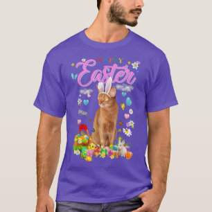 Bunny Abyssinian Cat Happy Easter Eggs  T-Shirt