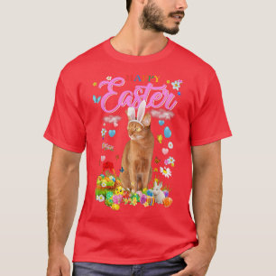 Bunny Abyssinian Cat Happy Easter Eggs  T-Shirt