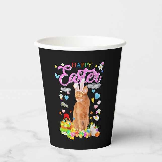 Bunny Abyssinian Cat Happy Easter Paper Cups (Front)