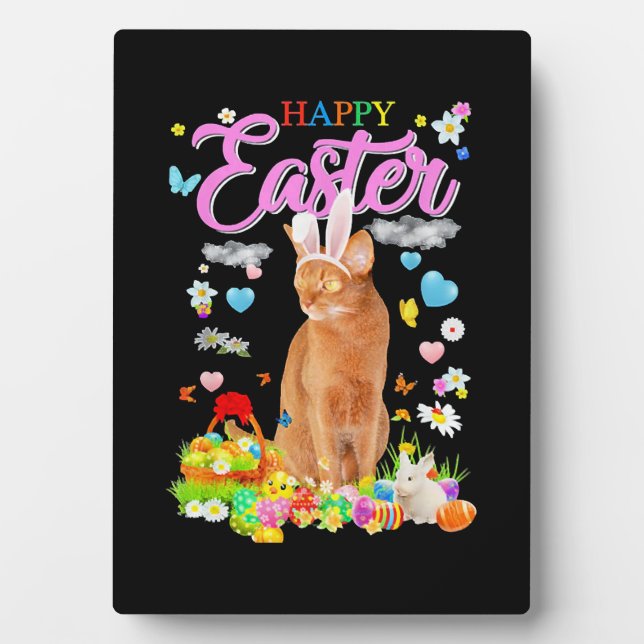 Bunny Abyssinian Cat Happy Easter Plaque (Front)