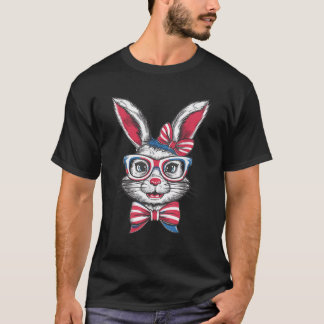 Bunny American Flag USA Funny 4th Of July Rabbit F T-Shirt