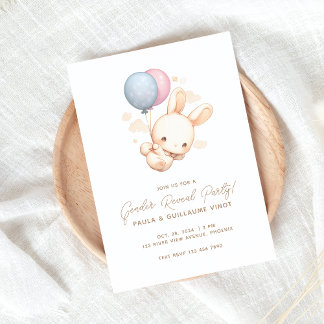 Bunny And Balloon Gender Reveal Party Invite