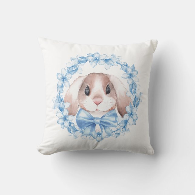 Bunny and blue wreath cushion (Front)