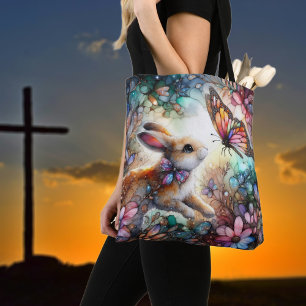 Bunny And Butterfly Beautiful Stained Glass Easter Tote Bag
