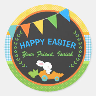 Bunny and Carrot Happy Easter Personalised Classic Round Sticker
