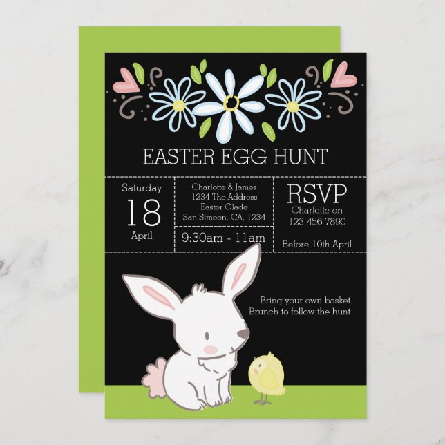 Bunny And Chick Easter Egg Hunt Brunch Invitation (Front/Back)