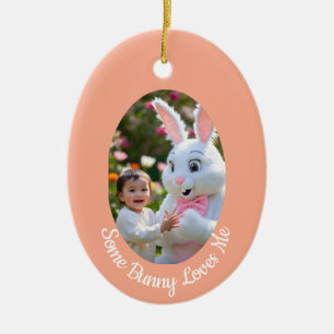 Bunny and Child photo in Oval Frame Easter Ceramic Tree Decoration
