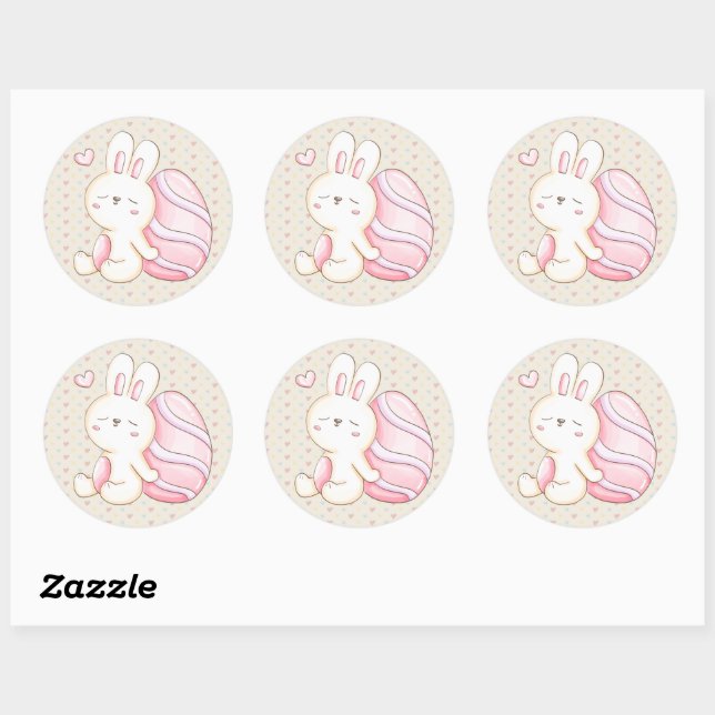 Bunny and Easter Egg Classic Round Sticker (Sheet)
