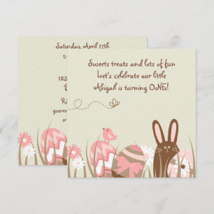 Bunny and Easter Eggs 1st Birthday Invite Girls