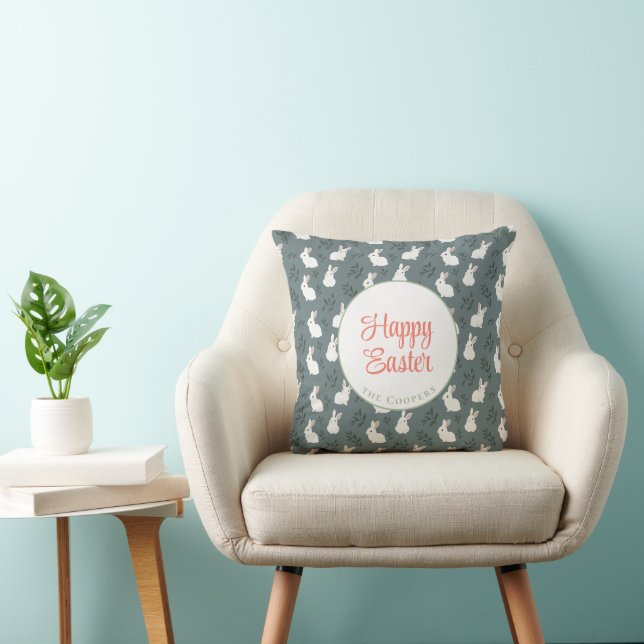Bunny and Eggs Floral grey Cushion (Chair)