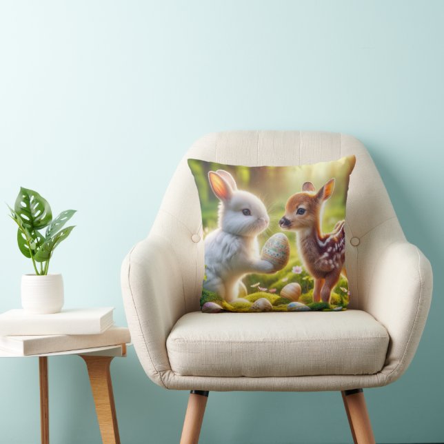 Bunny and Fawn With Easter Eggs Cushion (Chair)