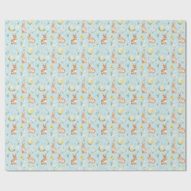 Bunny and Floral Pattern Wrapping Paper (Flat)