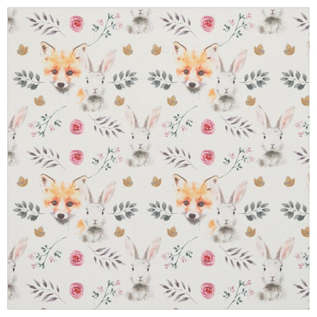 Bunny and Fox Fabric (Swatch)