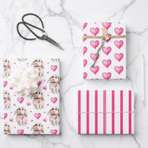 Bunny and Hearts Wrapping Paper Set of 3