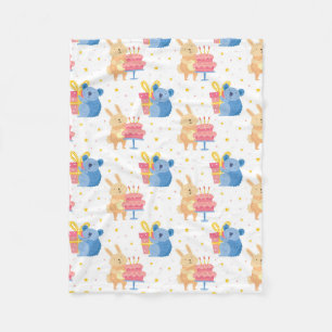Bunny And Koala Bear On Children Birthday Party Fleece Blanket
