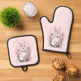 Bunny and Lilies Oven Mitt & Pot Holder Set