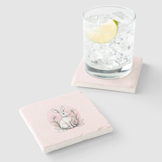 Bunny and Lilies Stone Coaster (Side)