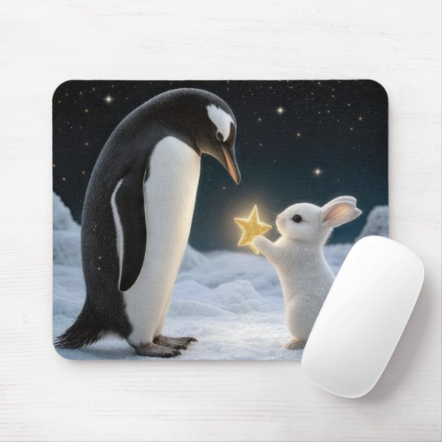 Bunny and Penguin with Neon Star Mouse Pad (With Mouse)