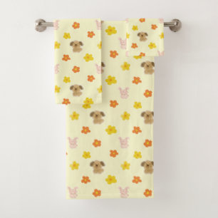 Bunny and puppy pattern bath towel set
