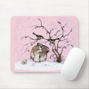 Bunny and Snow Birds Mouse Pad