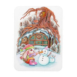 Bunny and Snowman Magnet
