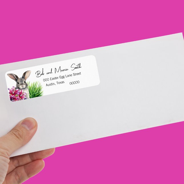 Bunny and Stargazer Lily For Easter (Cute bunny with Easter Stargazer Lily in pink and purple Easter return address labels)