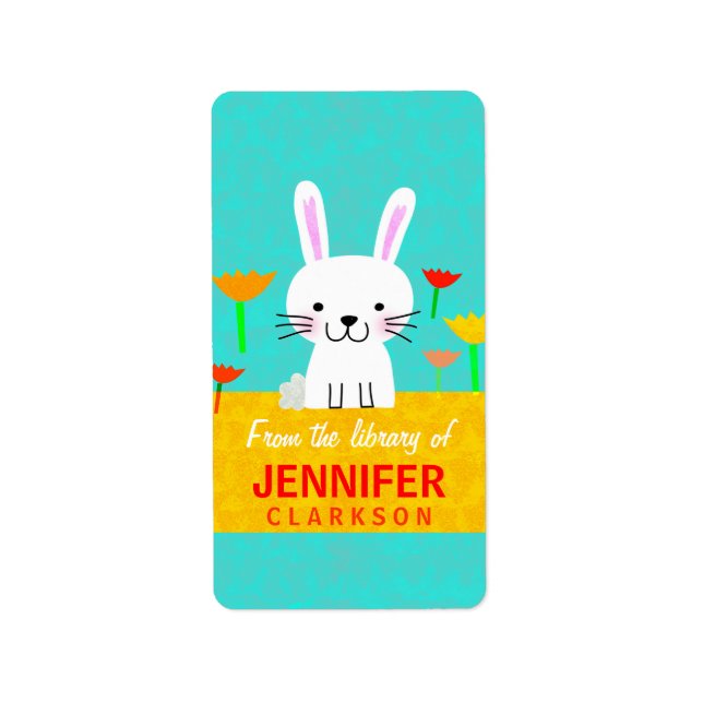 Bunny and Tulips Bookplates Label (Front)