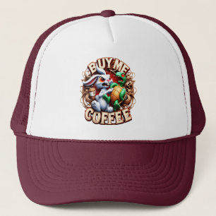 Bunny and Turtle with Coffee Cup Buy Me A Coffee Trucker Hat