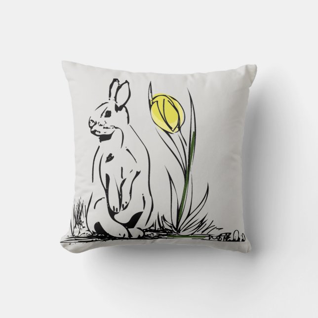 Bunny and Yellow Tulip Cushion (Front)