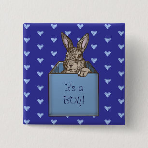 bunny announcement 15 cm square badge
