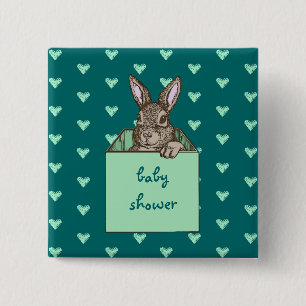 bunny announcement 15 cm square badge