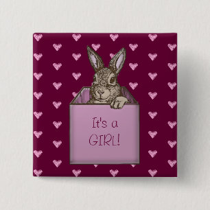 bunny announcement 15 cm square badge